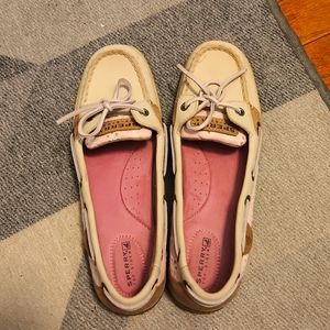 Sperry Top-Sider, 8.5, beige with pink flowers